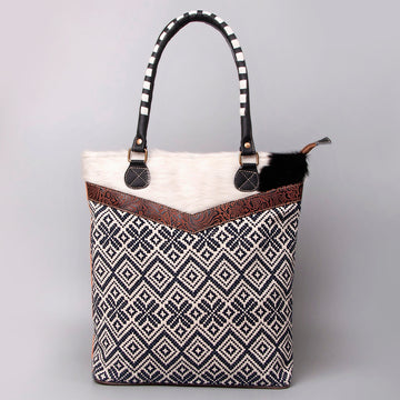 KB475 - KB475 -TOTE Real Cowhide Leather and Upcycled Canvas Ladies Bag 16 x 16 KB475 - KB475