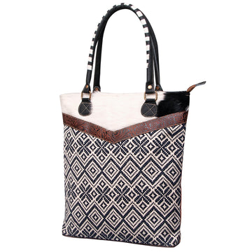 KB475 - KB475 -TOTE Real Cowhide Leather and Upcycled Canvas Ladies Bag 16 x 16 KB475 - KB475